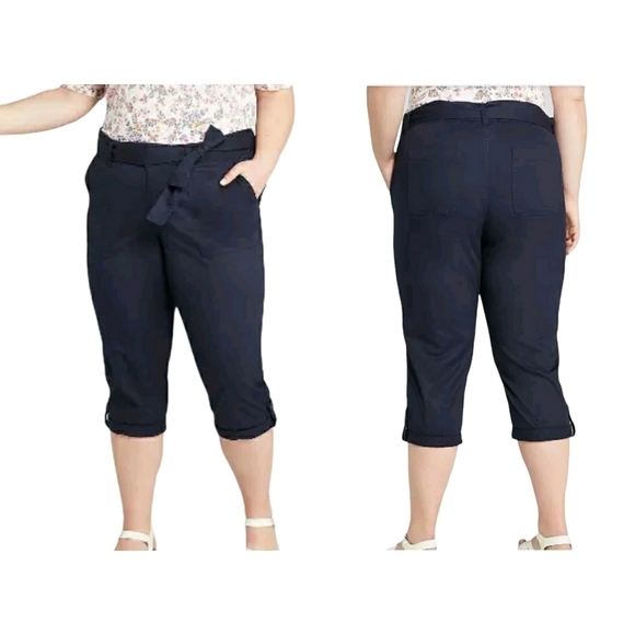 Lane Bryant Belted Utility Poplin Pedal Pants Size 16 in Navy Blue - Picture 13 of 13